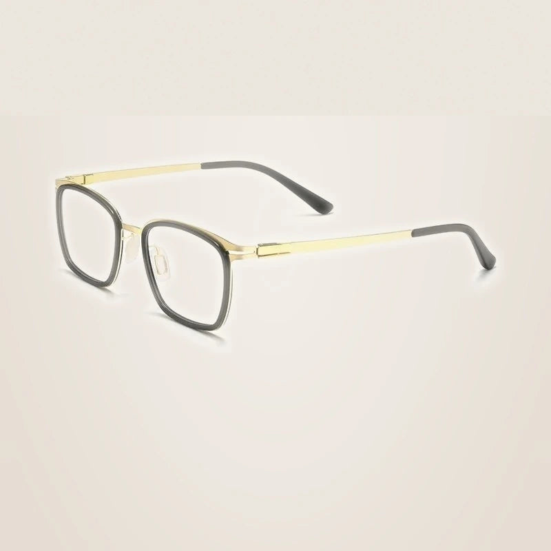 Yimaruili Unisex Full Rim Square Titanium Acetate Eyeglasses Y7910 - Black Gold