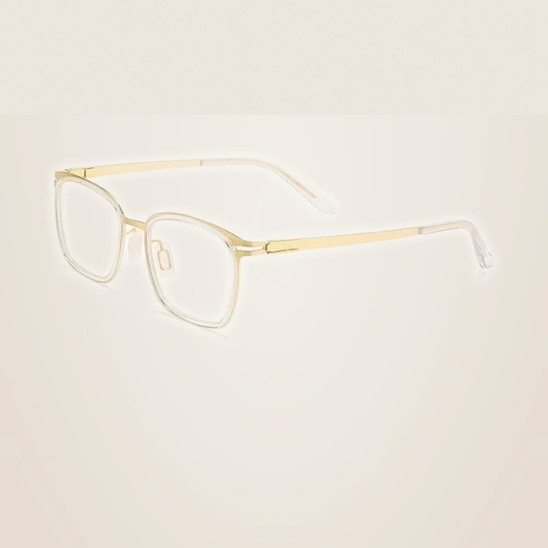 Yimaruili Unisex Full Rim Square Titanium Acetate Eyeglasses Y7910 - Transparent Gold