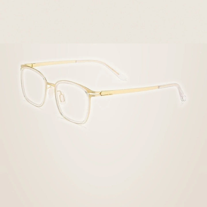 Yimaruili Unisex Full Rim Square Titanium Acetate Eyeglasses Y7910 - Transparent Gold