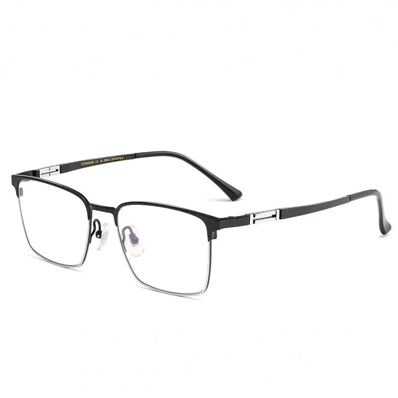 Yimaruili Unisex Full Rim Square Titanium Eyeglasses 70239 - Black Silver