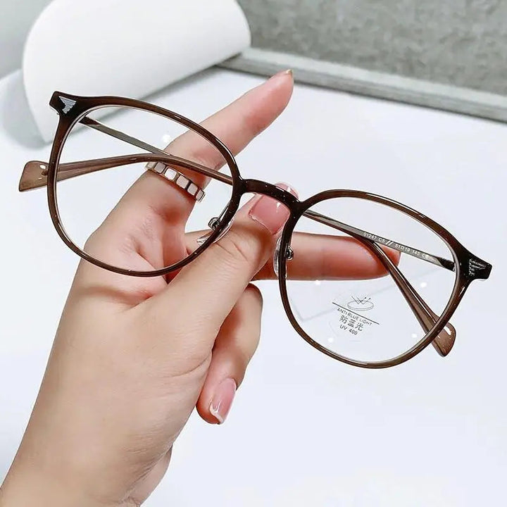 Yimaruili Unisex Full Rim Square Tr 90 Alloy Eyeglasses 01247 - Coffee