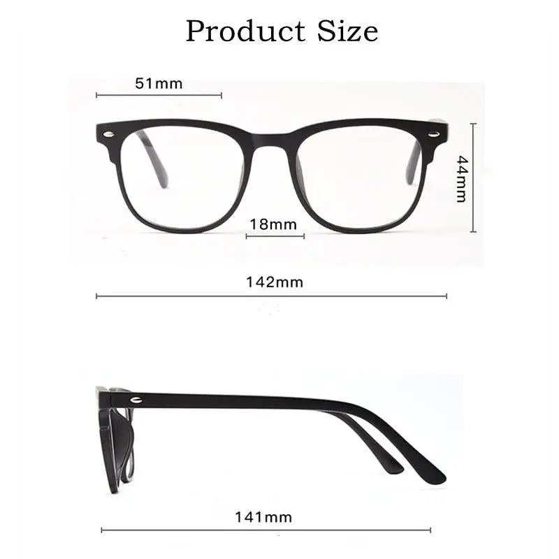 Yimaruili Unisex Full Rim Square Tr 90 Eyeglasses Clip On Polarized Sunglasses 5502R - Size Chart