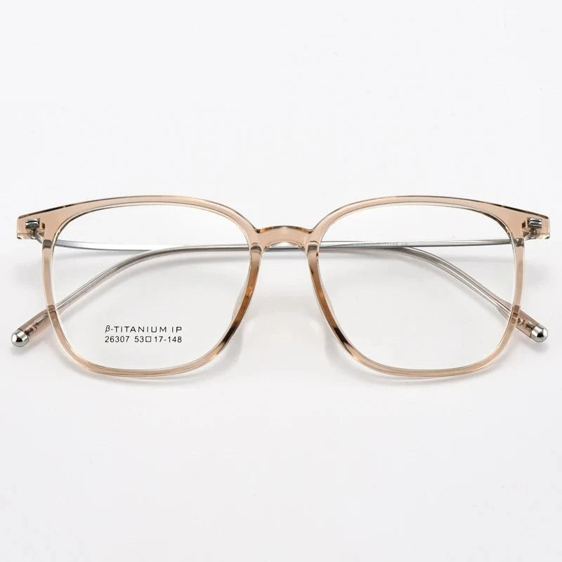 Yimaruili Unisex Full Rim Square TR-90 Titanium Eyeglasses 26307 - Transparent Tea