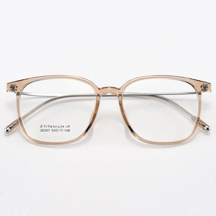 Yimaruili Unisex Full Rim Square TR-90 Titanium Eyeglasses 26307 - Transparent Tea