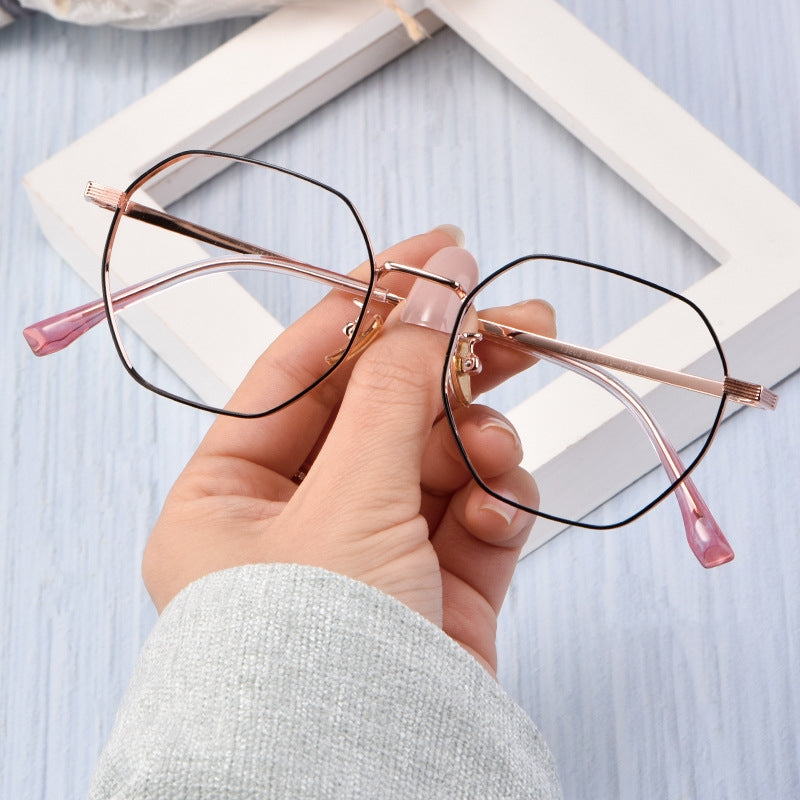 Yimaruili Unisex Full Rim Titanium Polygon Frame Eyeglasses T3903 - Black Rose Gold