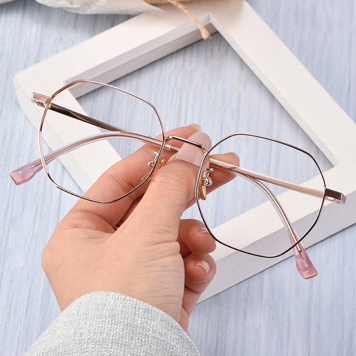 Yimaruili Unisex Full Rim Titanium Polygon Frame Eyeglasses T3903 - Rose Gold