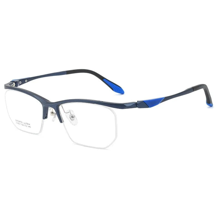 Yimaruili Unisex Semi Rim Classic Pure Titanium Eyeglasses CZ807 - Blue