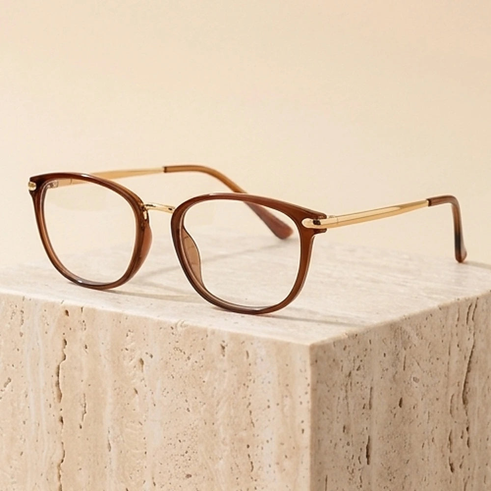 Yimaruili Women's Full Rim Round Cat Eye Tr 90 Alloy Eyeglasses 361607 - Caramel C14