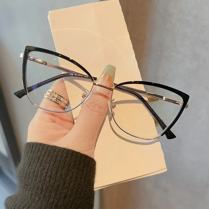 Yimaruili Women's Full Rim Square Cat Eye Alloy Tr 90 Eyeglasses Y3020 - Black Gold