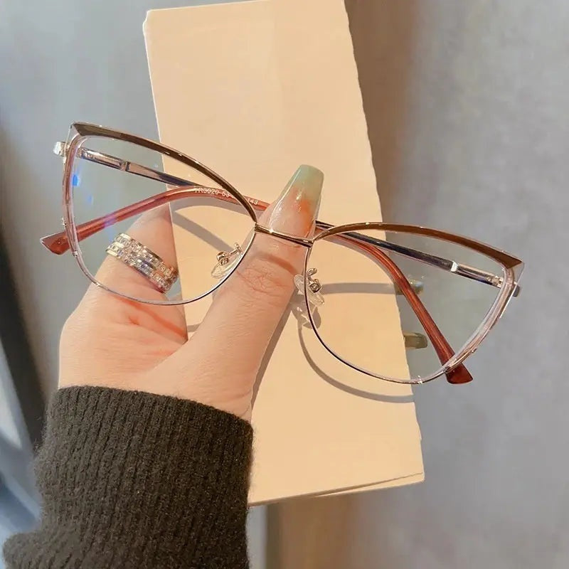 Yimaruili Women's Full Rim Square Cat Eye Alloy Tr 90 Eyeglasses Y3020 - Tea Gold