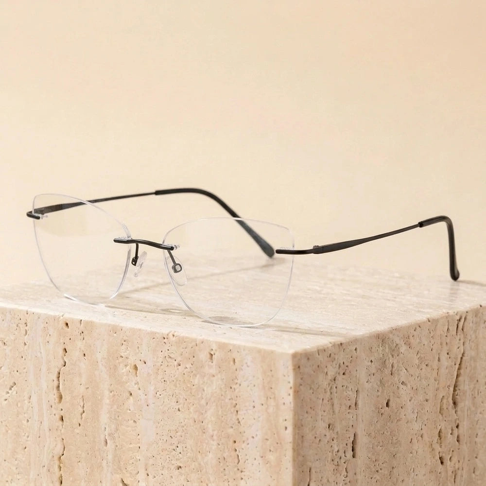 Yimaruili Women's Rimless Cat Eye Titanium Alloy Eyeglasses Y1690 - Black