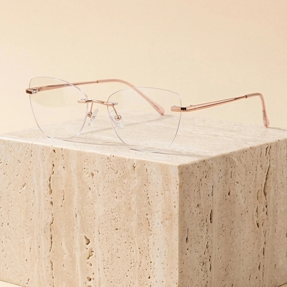 Yimaruili Women's Rimless Cat Eye Titanium Alloy Eyeglasses Y1690 - Rose Gold