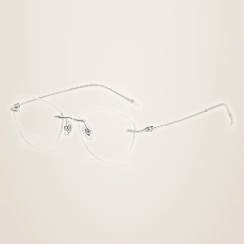 Yimaruili Women's Rimless Oval Cat Eye Titanium Eyeglasses 366076 - Green Silver