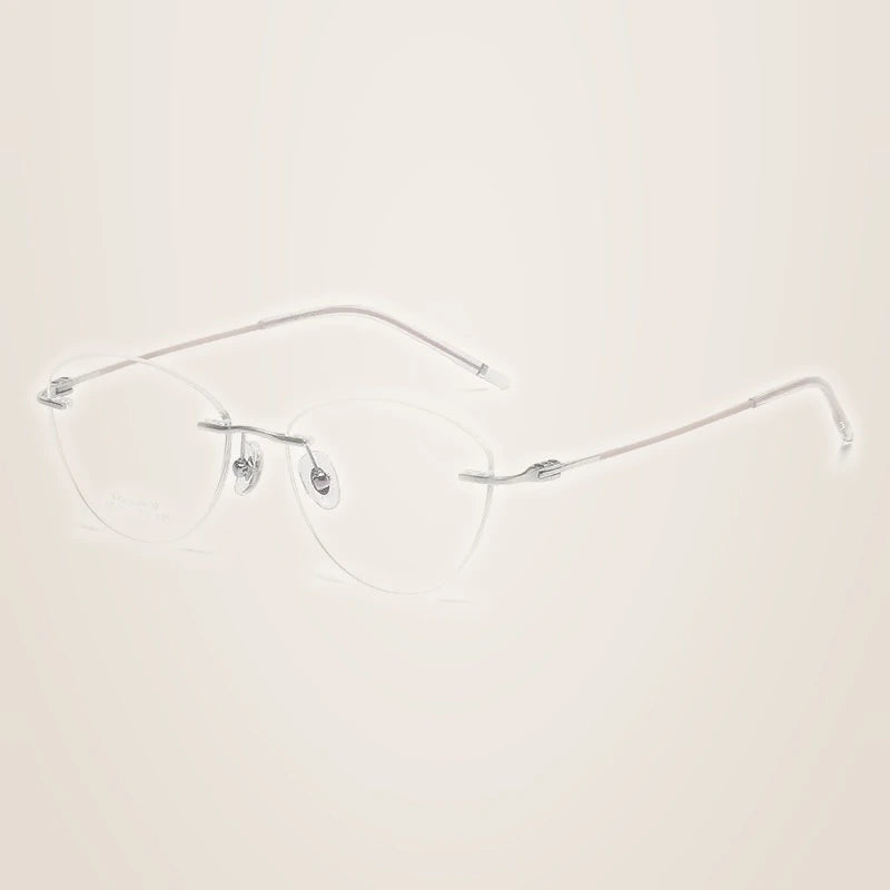 Yimaruili Women's Rimless Oval Cat Eye Titanium Eyeglasses 366076 - Silver Tea