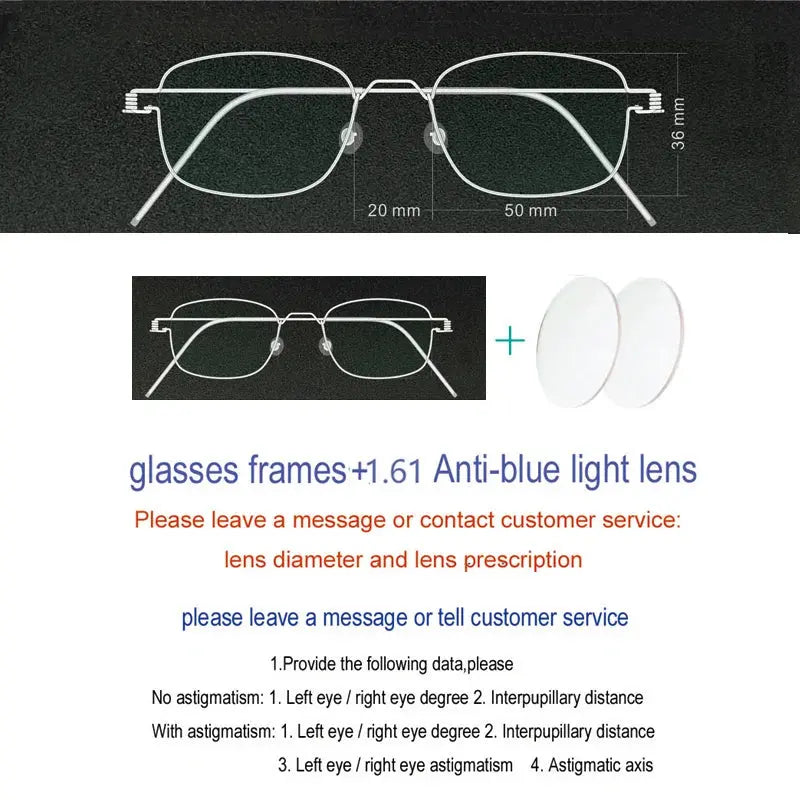 Yujo Unisex Full Rim Oval Square Screwless Steel Eyeglasses 61425 - C6