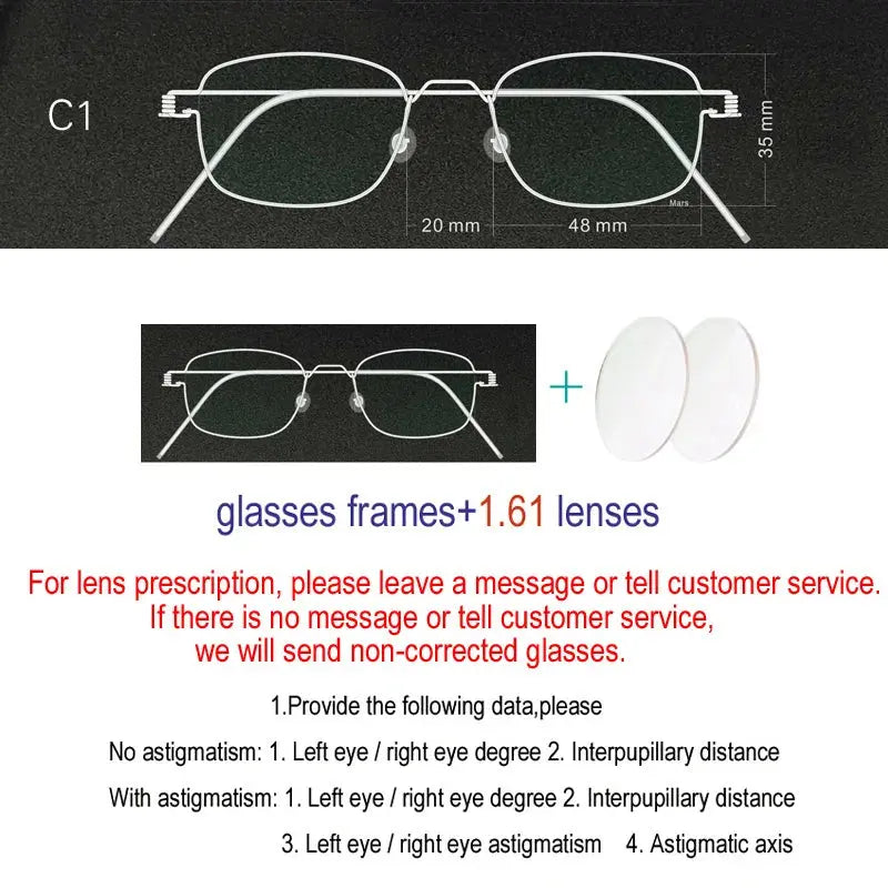 Yujo Unisex Full Rim Oval Square Screwless Steel Eyeglasses 61425 - C1
