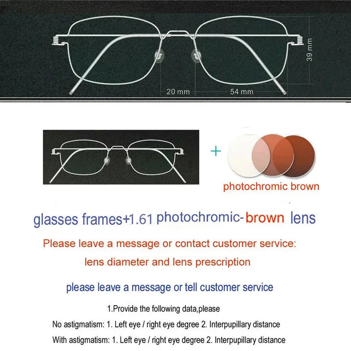 Yujo Unisex Full Rim Oval Square Screwless Steel Eyeglasses 61425 - C20