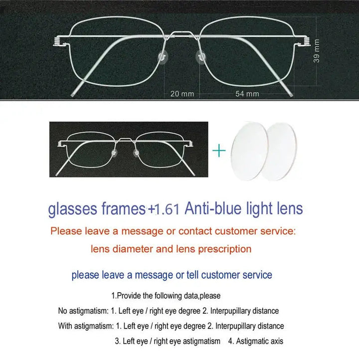 Yujo Unisex Full Rim Oval Square Screwless Steel Eyeglasses 61425 - C8