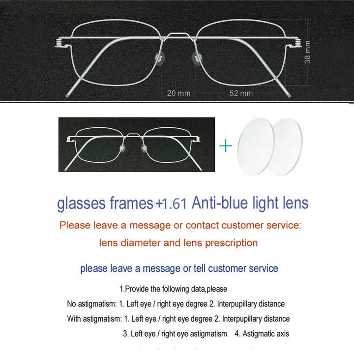 Yujo Unisex Full Rim Oval Square Screwless Steel Eyeglasses 61425 - C7