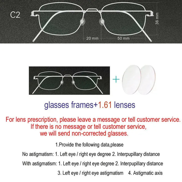 Yujo Unisex Full Rim Oval Square Screwless Steel Eyeglasses 61425 - C2