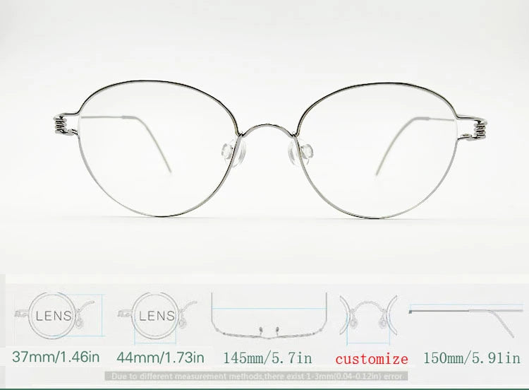Yujo Unisex Full Rim Oval Steel Custom Nose Bridge Eyeglasses 150591 - Size Chart
