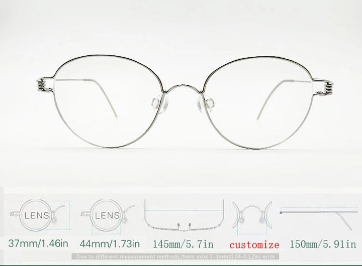 Yujo Unisex Full Rim Oval Steel Custom Nose Bridge Eyeglasses 150591 - Size Chart