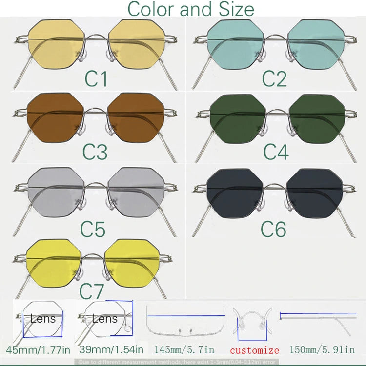 Yujo Unisex Full Rim Polygonal Custom Steel Sunglasses 14134 - Size Chart