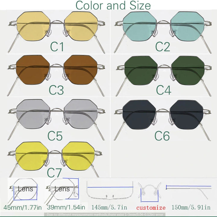 Yujo Unisex Full Rim Polygonal Custom Steel Sunglasses 14134 - Size Chart