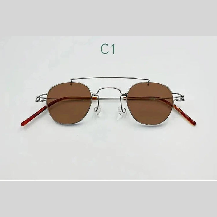 Yujo Unisex Full Rim Polygonal Stainless Steel Double Bridge Sunglasses 3835 - C1 / CHINA