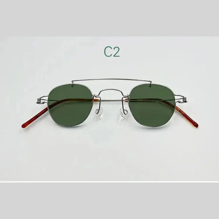 Yujo Unisex Full Rim Polygonal Stainless Steel Double Bridge Sunglasses 3835 - C2 / CHINA