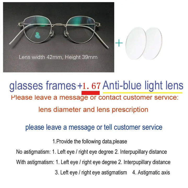 Yujo Unisex Full Rim Round Screwless Stainless Steel Eyeglasses 15039 - C4