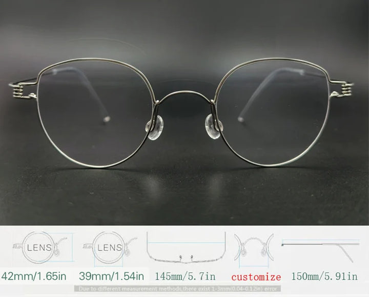 Yujo Unisex Full Rim Round Screwless Stainless Steel Eyeglasses 15039 - C1