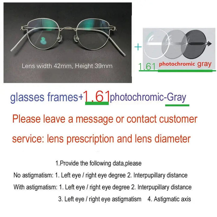 Yujo Unisex Full Rim Round Screwless Stainless Steel Eyeglasses 15039 - C7