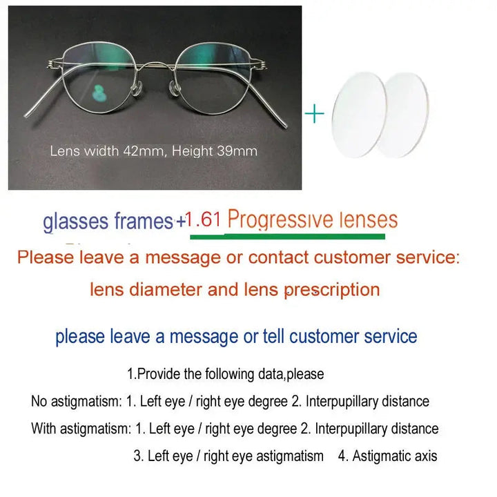 Yujo Unisex Full Rim Round Screwless Stainless Steel Eyeglasses 15039 - C5