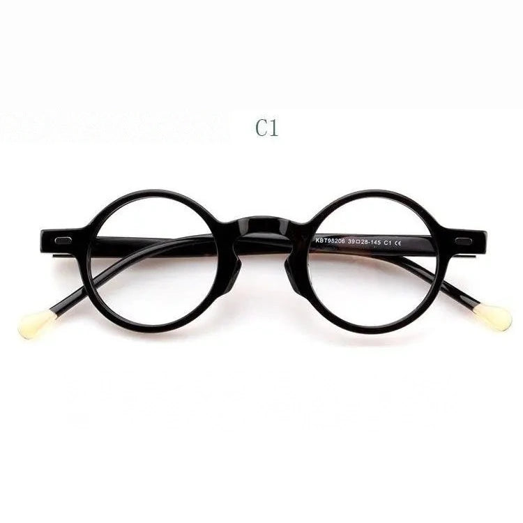 Yujo Unisex Full Rim Small Round Acetate Fiber Eyeglasses Y077 - C1 / China