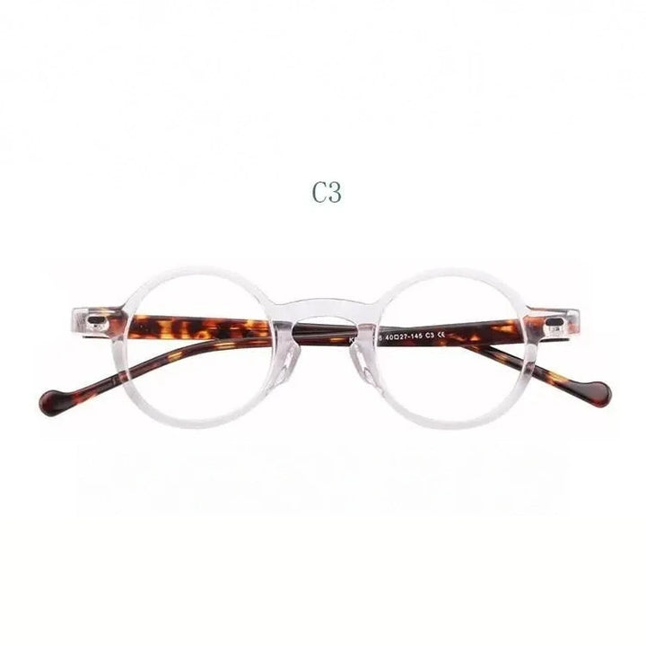 Yujo Unisex Full Rim Small Round Acetate Fiber Eyeglasses Y077 - C3 / China
