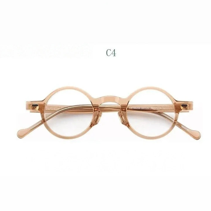 Yujo Unisex Full Rim Small Round Acetate Fiber Eyeglasses Y077 - C4 / China