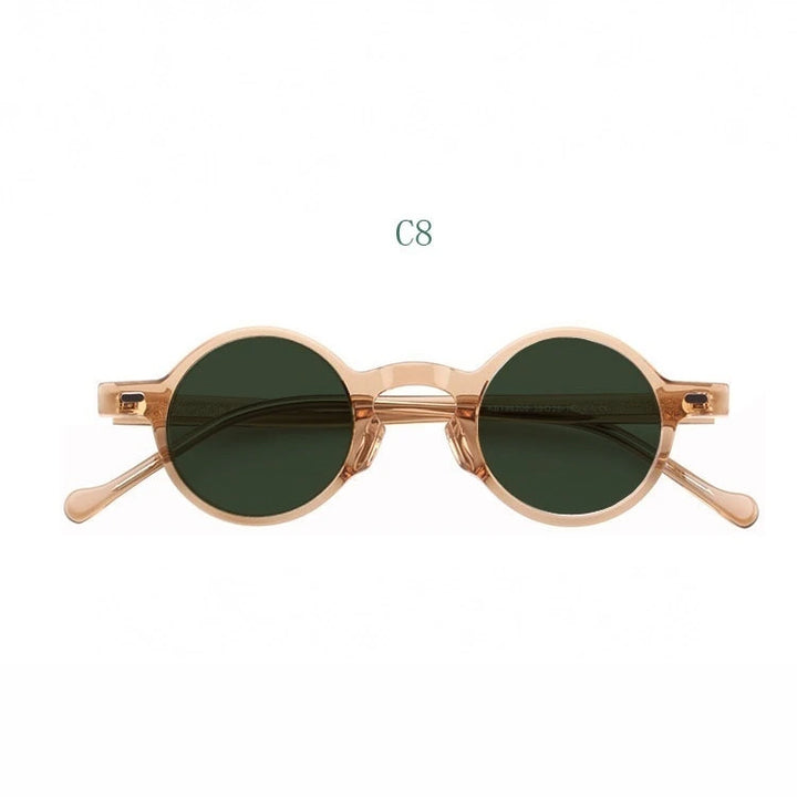 Yujo Unisex Full Rim Small Round Acetate Fiber Eyeglasses Y077 - C8 / China