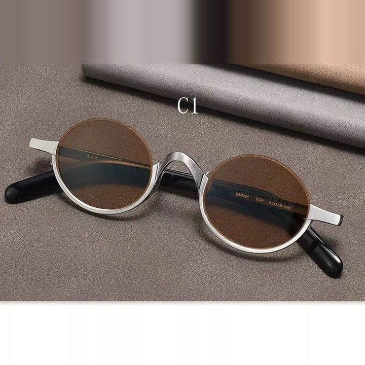 Yujo Unisex Semi Rim Oval Titanium Polarized Sunglasses Y4338 - C1
