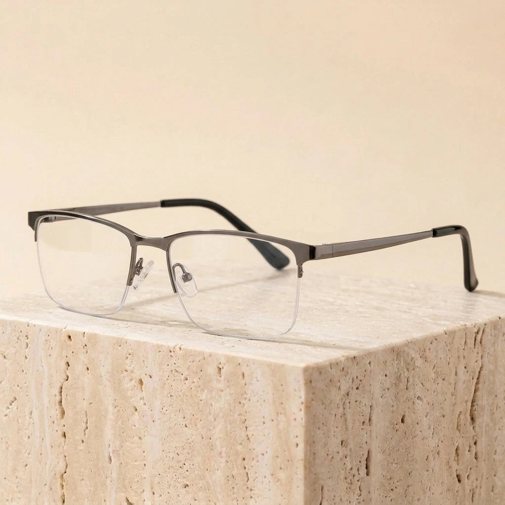 Zirosat Men's Semi Rim Square Tr 90 Titanium Eyeglasses 229012 - C08