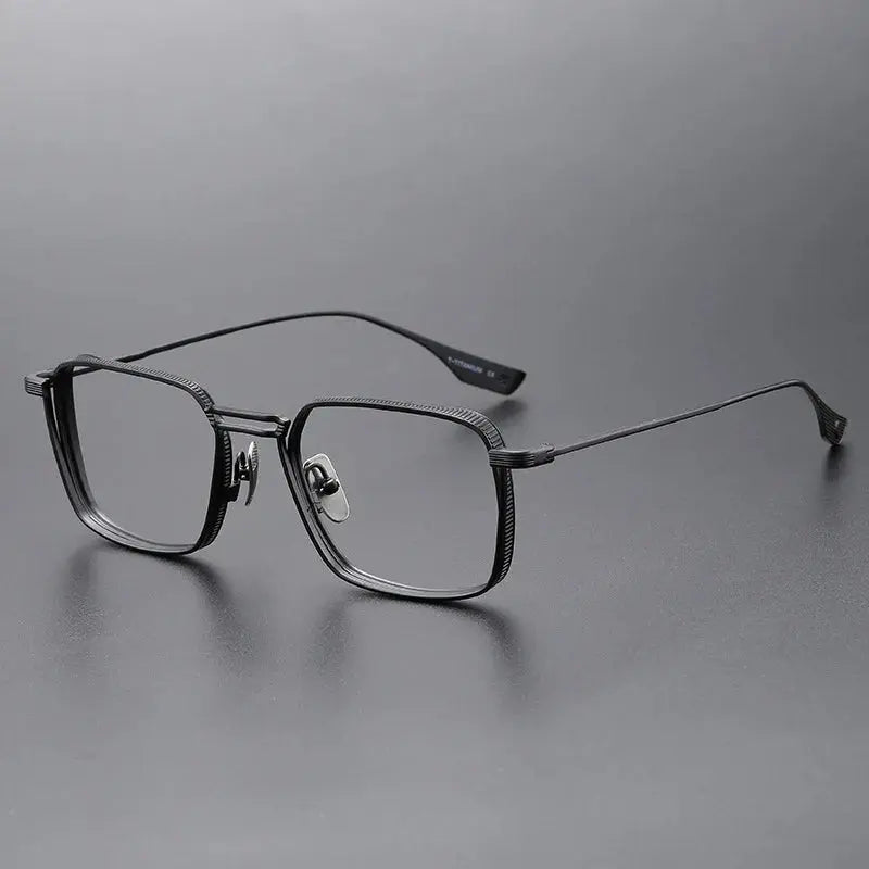 Zirosat Men's Full Rim Square Double Bridge Titanium Eyeglasses 958125 - Black