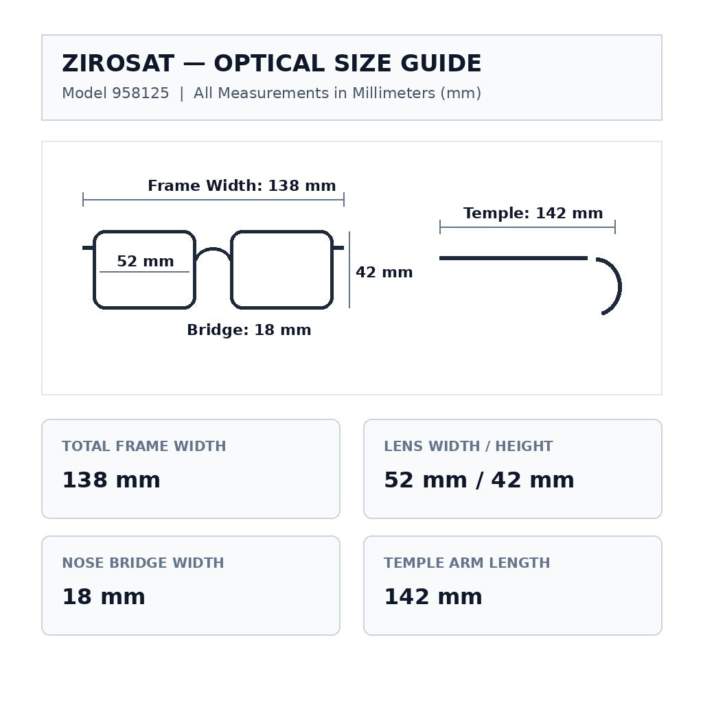 Zirosat 958125 Size Guide (138-52-42-18-142 mm)