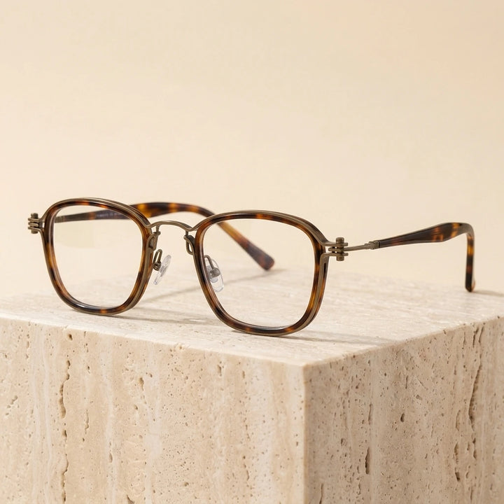 Zirosat Unisex Full Rim Square Round Acetate Titanium Eyeglasses 92202 - 2202 C1