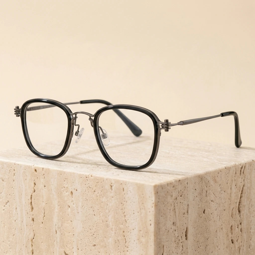 Zirosat Unisex Full Rim Square Round Acetate Titanium Eyeglasses 92202 - 2202 C3