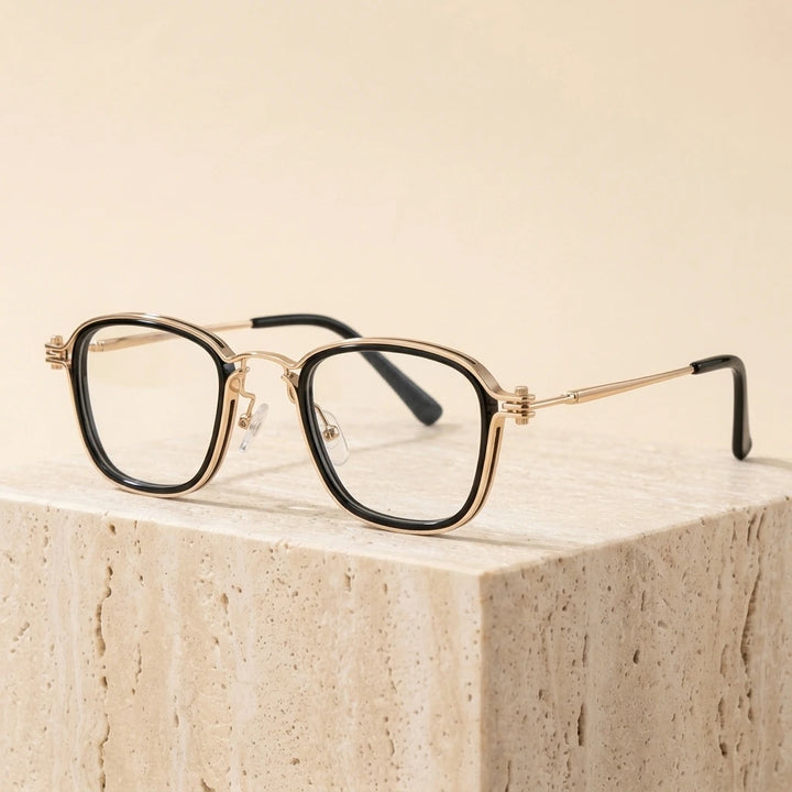 Zirosat Unisex Full Rim Square Round Acetate Titanium Eyeglasses 92202 - 2202 C2