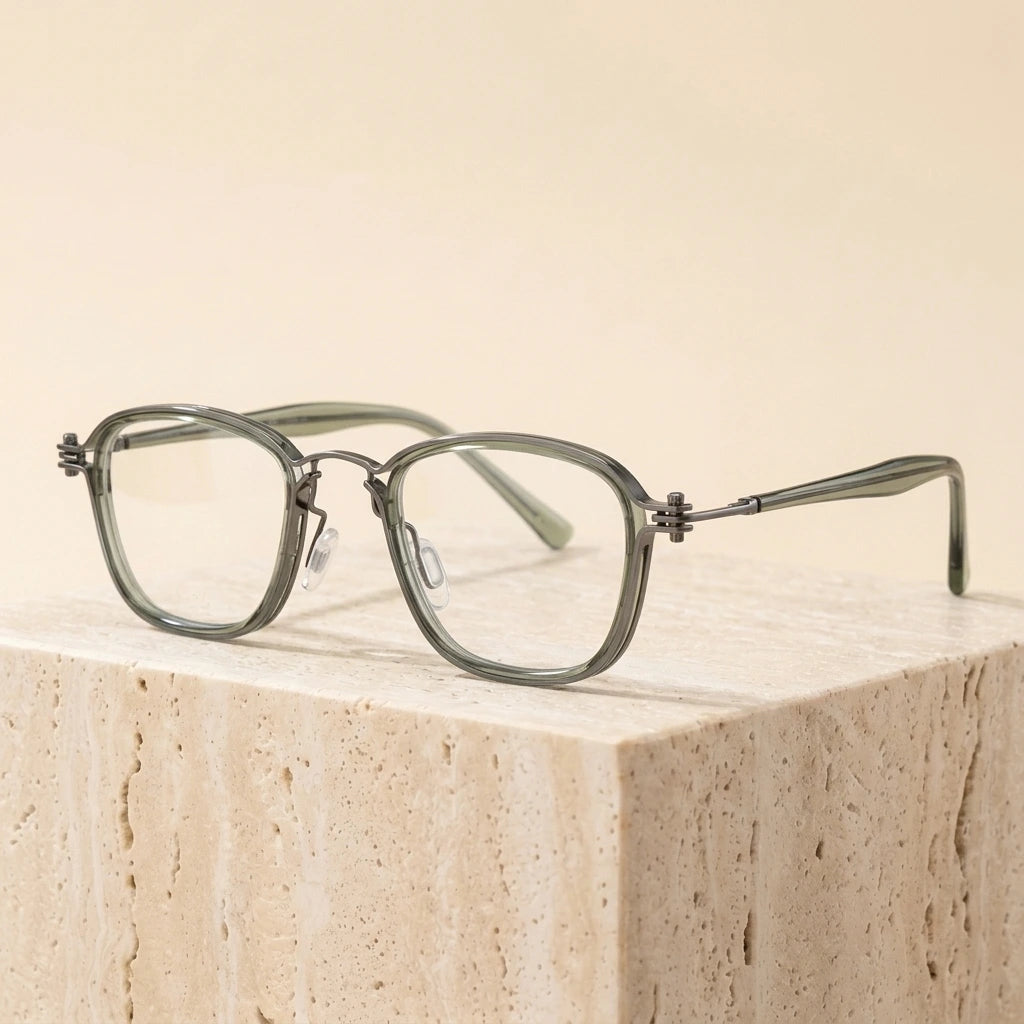 Zirosat Unisex Full Rim Square Round Acetate Titanium Eyeglasses 92202 - 2202 C5