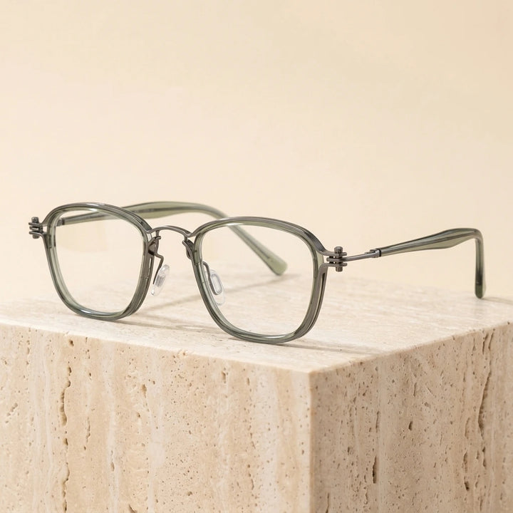 Zirosat Unisex Full Rim Square Round Acetate Titanium Eyeglasses 92202 - 2202 C5