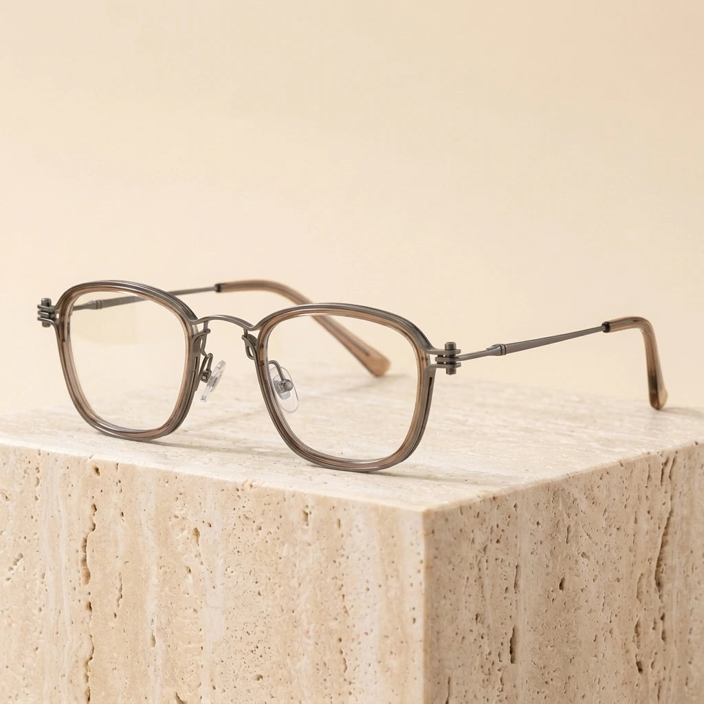 Zirosat Unisex Full Rim Square Round Acetate Titanium Eyeglasses 92202 - 2202 C4