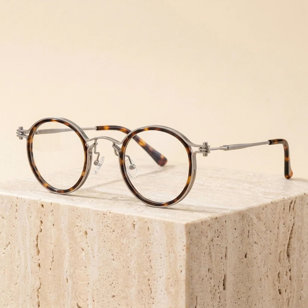 Zirosat Unisex Full Rim Square Round Acetate Titanium Eyeglasses 92202 - 2203 C2