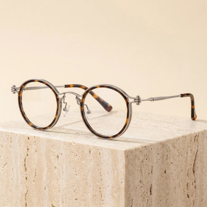 Zirosat Unisex Full Rim Square Round Acetate Titanium Eyeglasses 92202 - 2203 C2